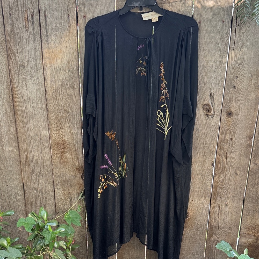 Marshall Rousso Black Tunic with Floral Embroidery